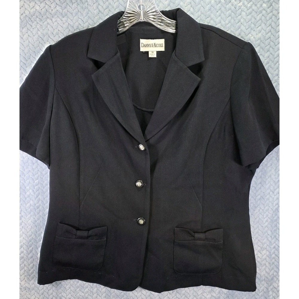 Danny & Nicole Blazer Jacket Women Size 14 Navy Pleated Single Breasted 3 Button